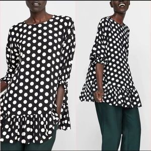 Zara polka dot ruffled tunic